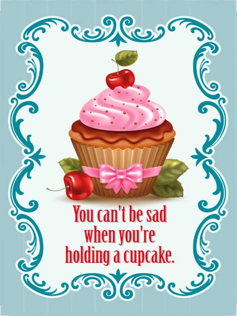 Holzschild 40x30 cm Essen Cupcake aou can´t be sad when
