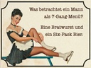 Holzschild 30x40 cm 7-Gang-Menü Mann Wurst Bier