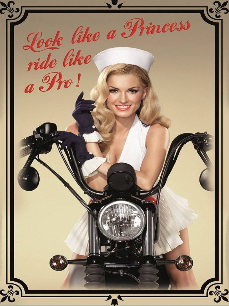 Holzschild 40x30 cm Motorrad look like a Princess ride