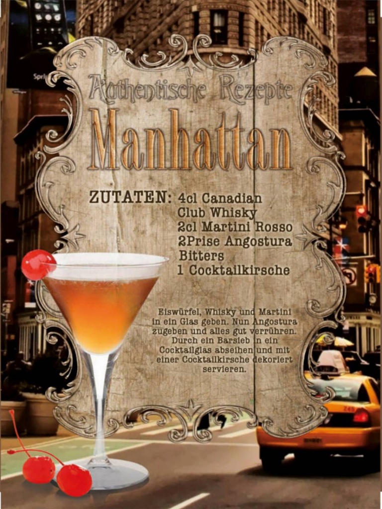 Holzschild 40x30 cm Rezept Manhattan Zutaten Canadian