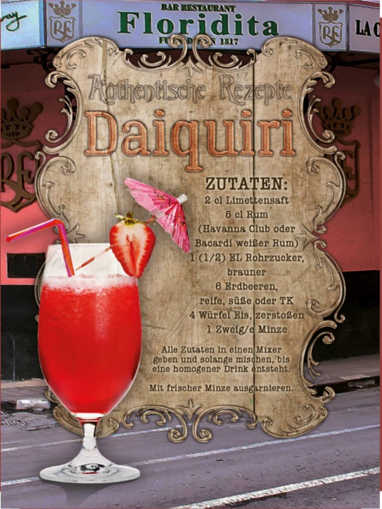 Holzschild 40x30 cm Rezept Daiquiri Zutaten Limettensaft