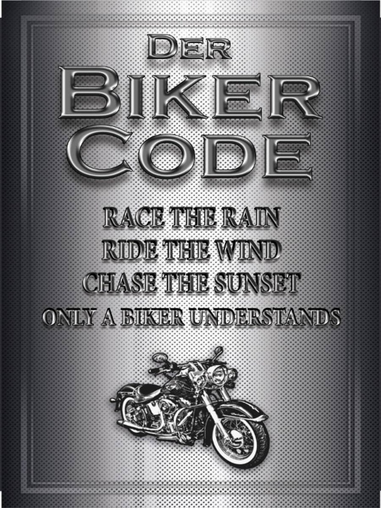 Holzschild 40x30 cm Motorrad Biker Code race the rain ride