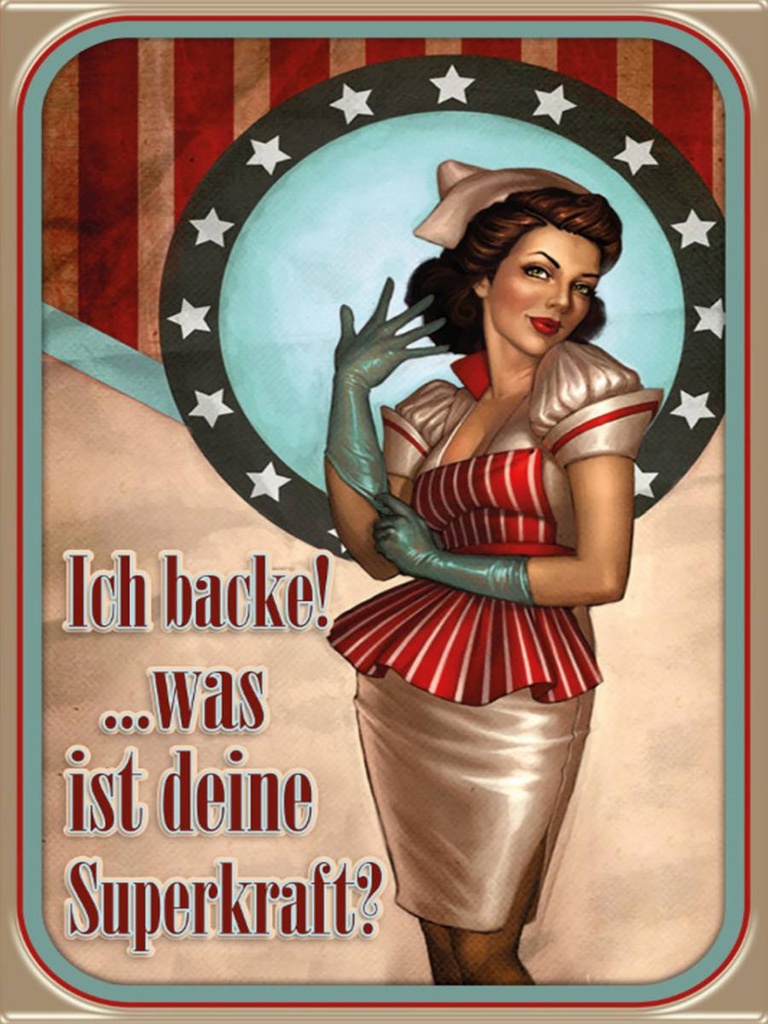 Holzschild 40x30 cm Pinup ich backe was deine Superkraft