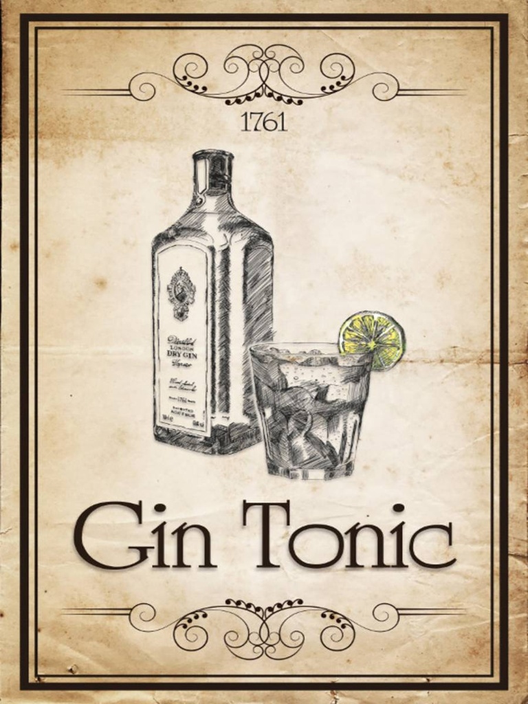 Holzschild 40x30 cm Alkohol 1761 Gin tonic Retro