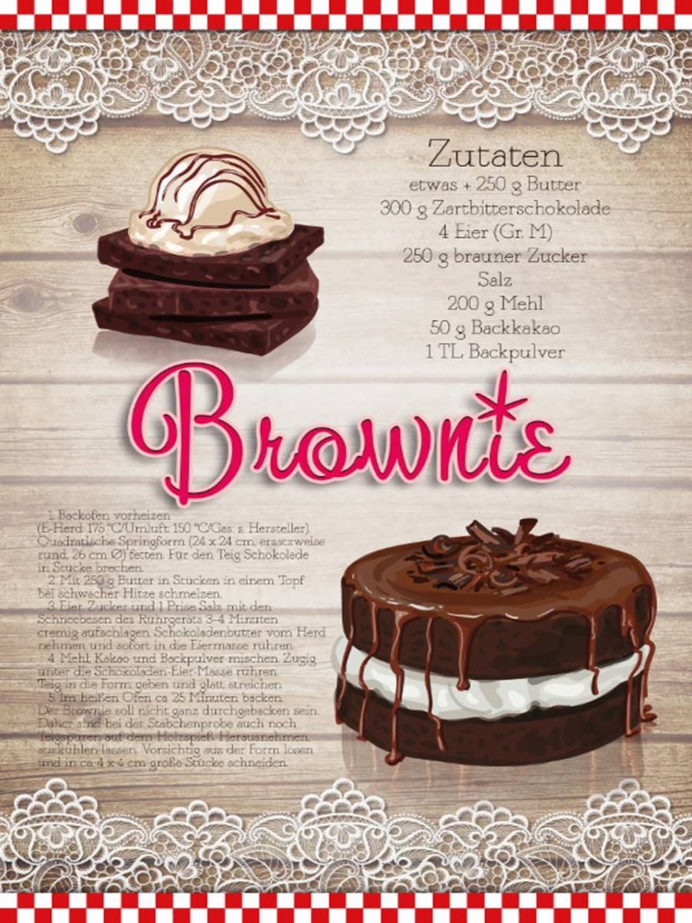 Holzschild 40x30 cm Rezept Brownie Zutaten 250g Butter