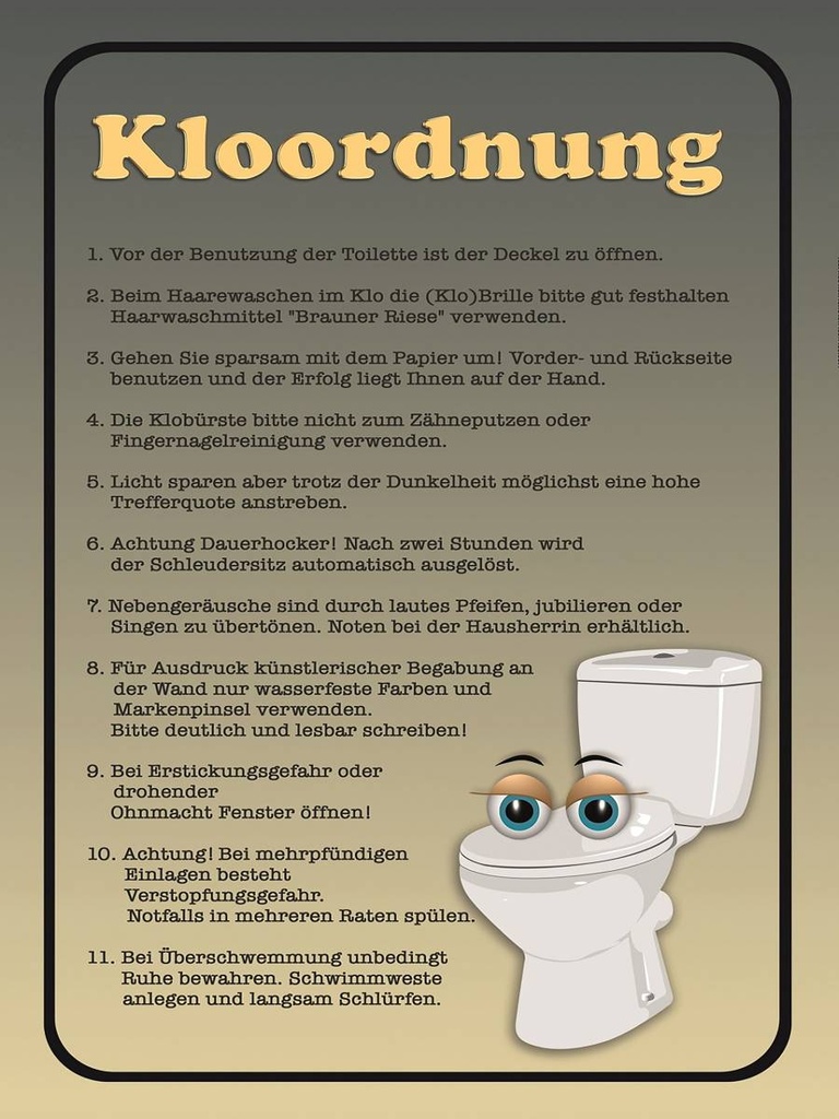 Holzschild 40x30 cm Kloordnung Toilette WC Regeln