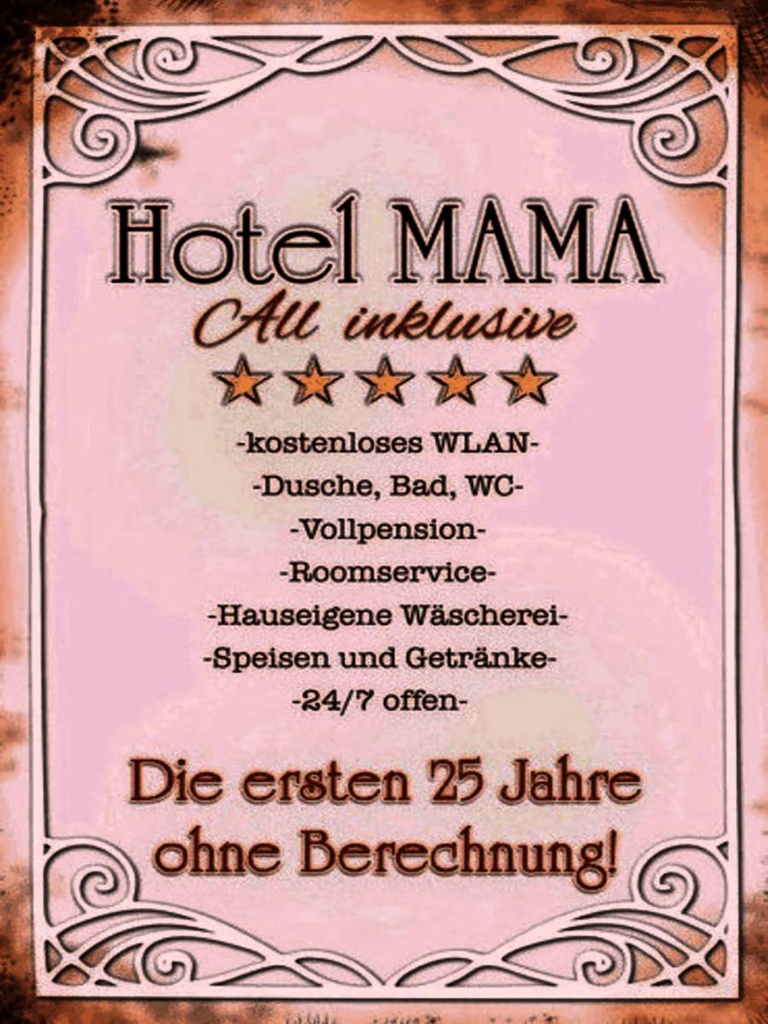 Holzschild 40x30 cm Hotel Mama All inklusive 24/7