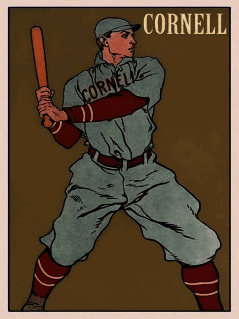 Holzschild 40x30 cm Retro Cornell Baseball Schlagmann