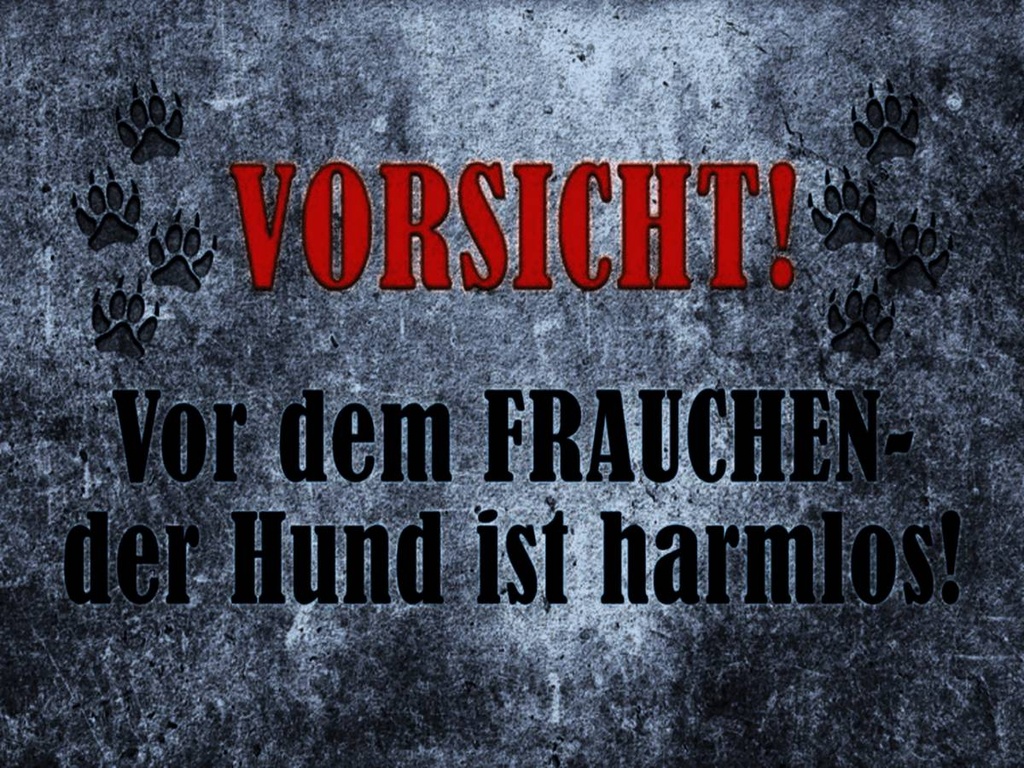 Holzschild 30x40 cm Vorsicht Frau Hund harmlos