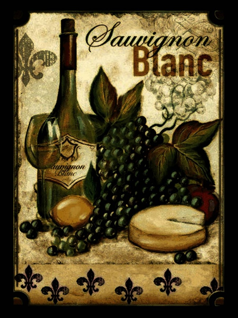 Holzschild 40x30 cm Stillleben Sauvignon Blanc Wein