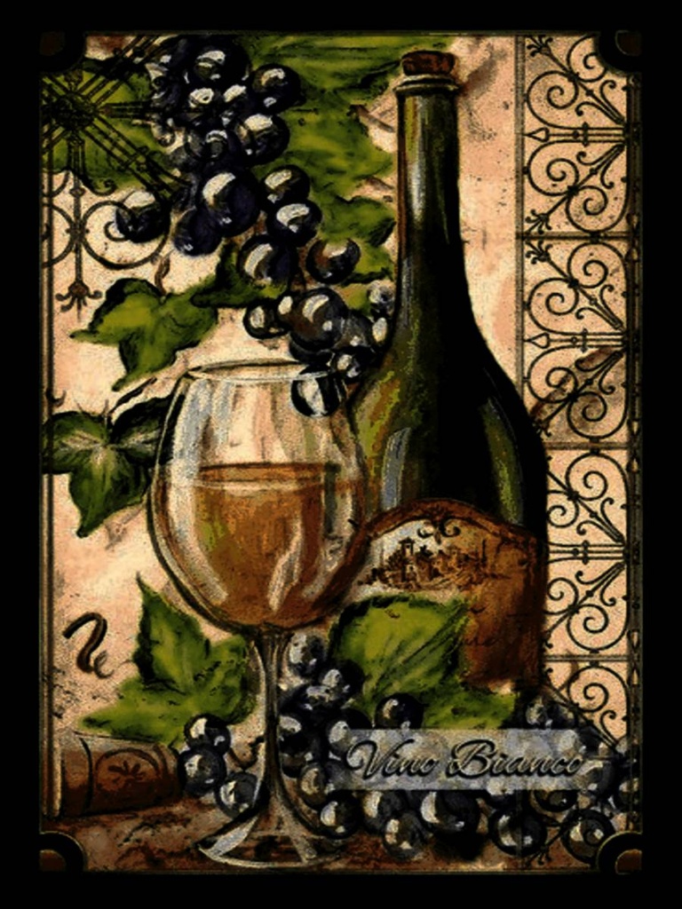 Holzschild 40x30 cm Stillleben Vino Bianco Weißwein