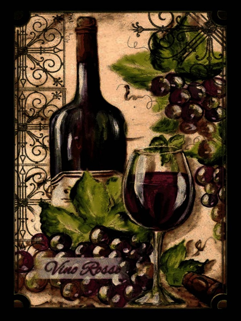 Holzschild 40x30 cm Stillleben Vino Rosso Rotwein