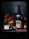 Holzschild 40x30 cm Stillleben Rotwein Käse Obst