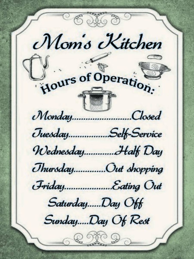 Holzschild 40x30 cm Mom`s Kitchen Hours Operation