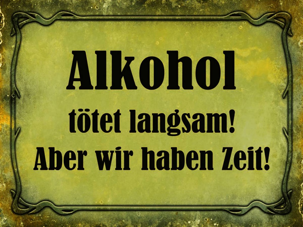 Holzschild 30x40 cm Alkohol tötet langsam aber wir