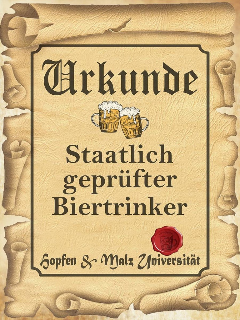 Holzschild 40x30 cm Bier Urkunde geprüfter Biertrinker