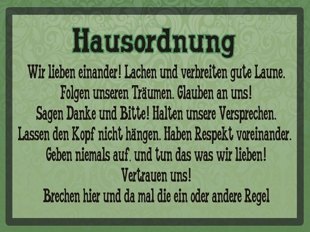 Holzschild 30x40 cm Hausordnung wir lieben einander