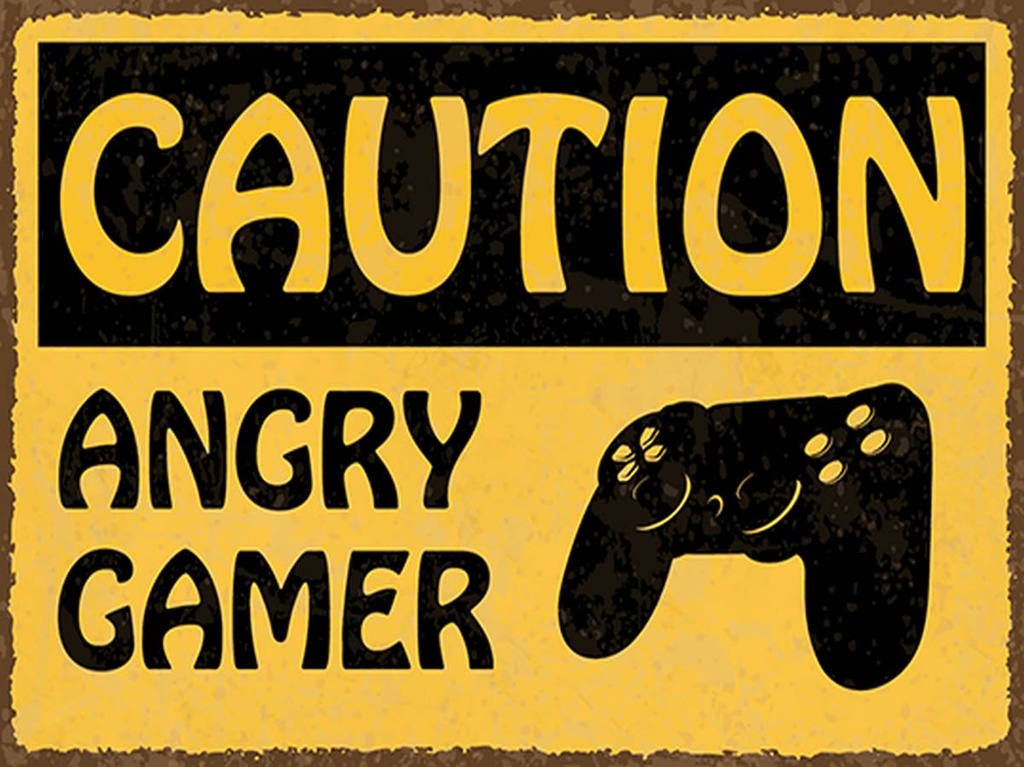 Holzschild 30x40 cm caution angry gamer Vorsicht wütender