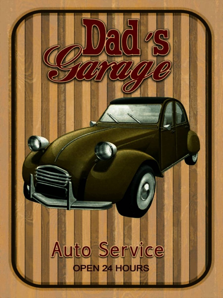Holzschild 40x30 cm Retro Dad´s Garage Auto Service open 24