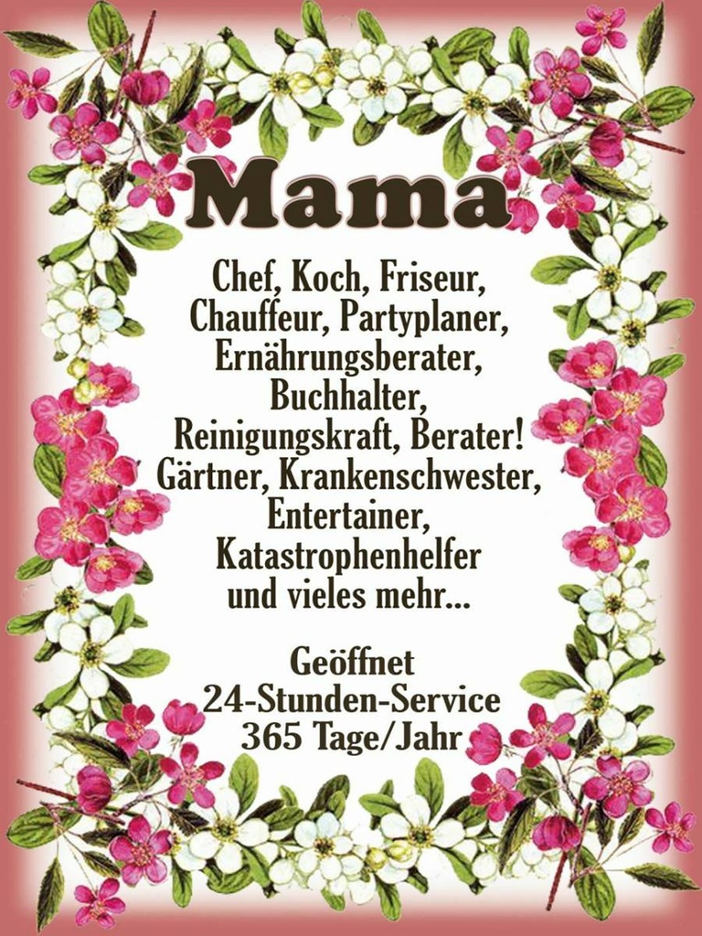 Holzschild 40x30 cm Mama Chef Koch Friseur Blumen