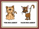 Holzschild 30x40 cm Katze vor Arbeit nach der Arbeit lustig
