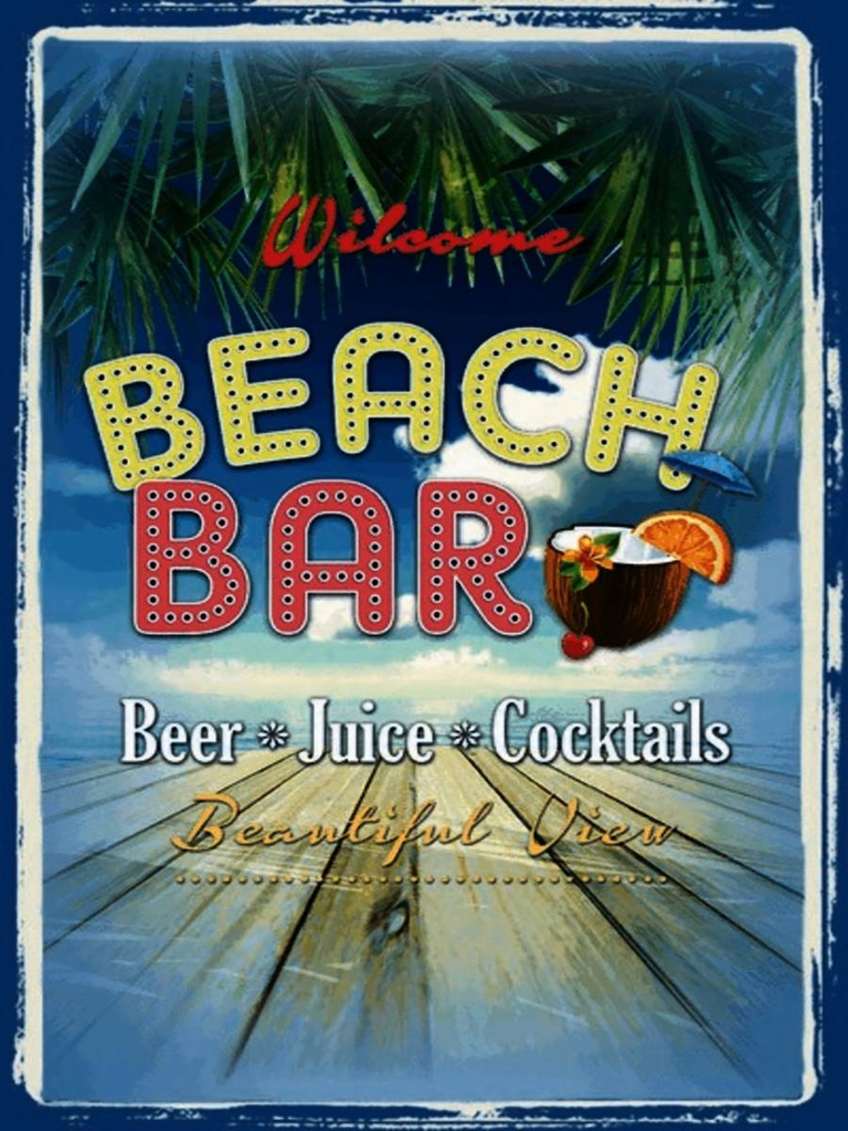 Holzschild 40x30 cm Wilcome Beach Bar Beer Juice