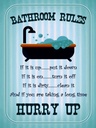 Holzschild 40x30 cm Bathroom Rules if it is up put