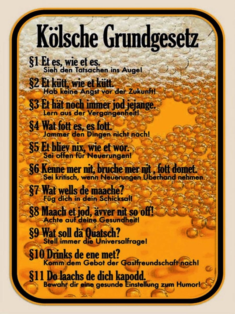 Holzschild 40x30 cm Kölsche Grundgesetz Et es wie et