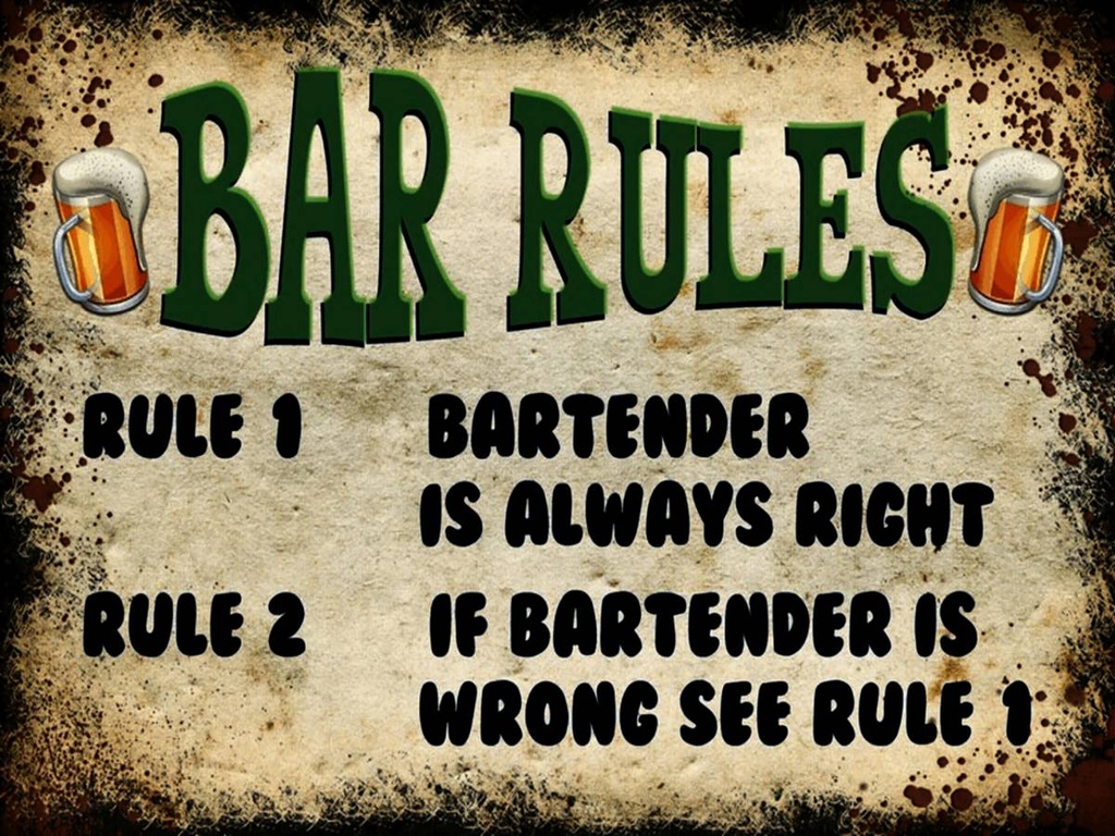 Holzschild 30x40 cm Bier Bar Rules Bartender always