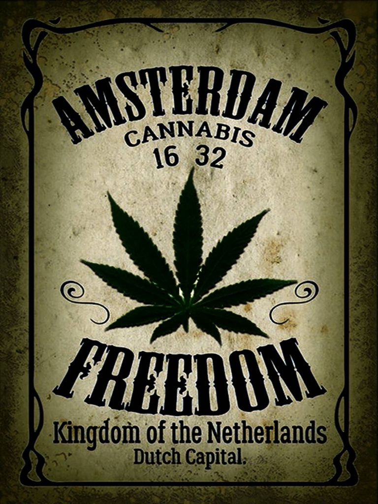 Holzschild 40x30 cm Cannabis Amsterdam freedom Kingdom