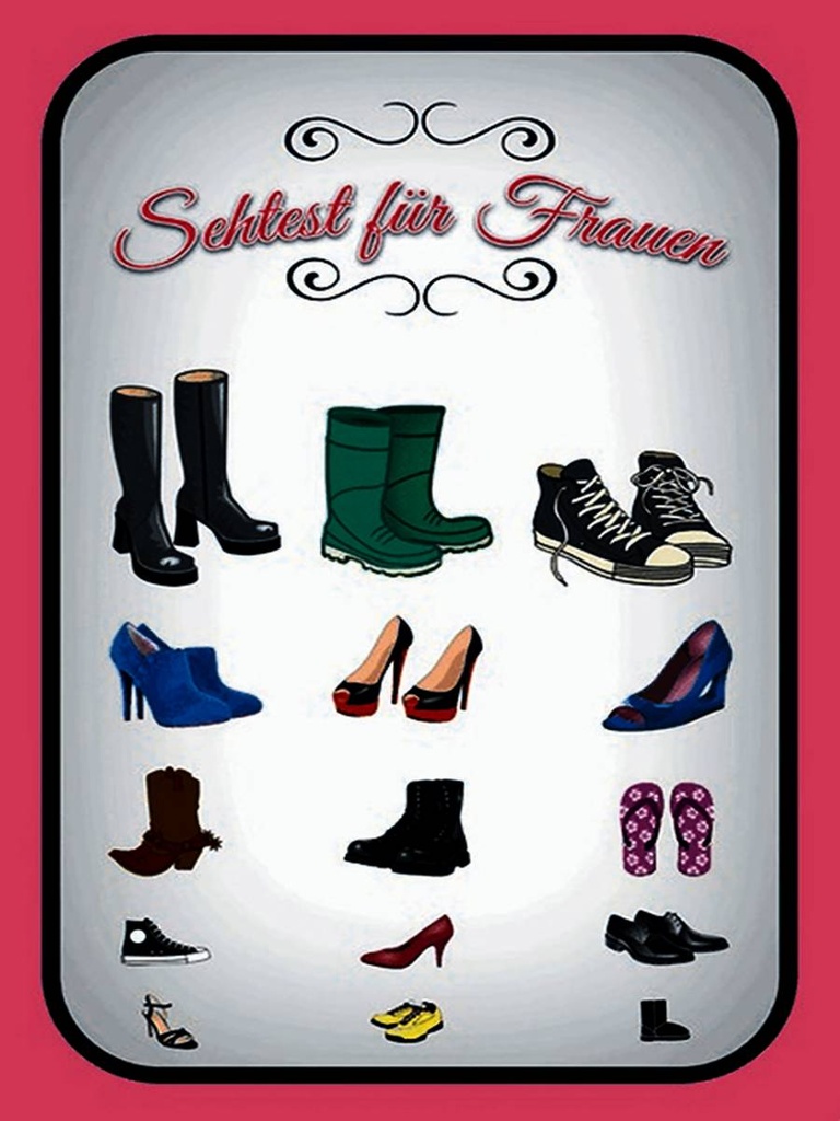 Holzschild 40x30 cm Schuhe Arten Sehtest für Frauen