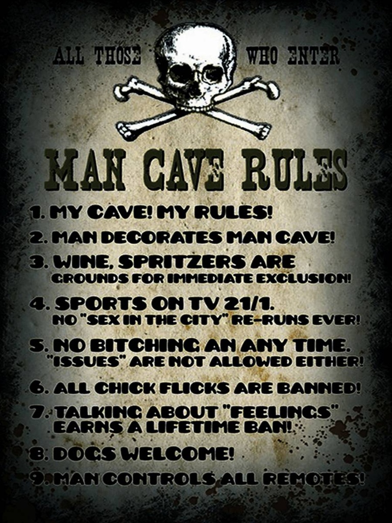 Holzschild 40x30 cm Man cave rules wine spritzers
