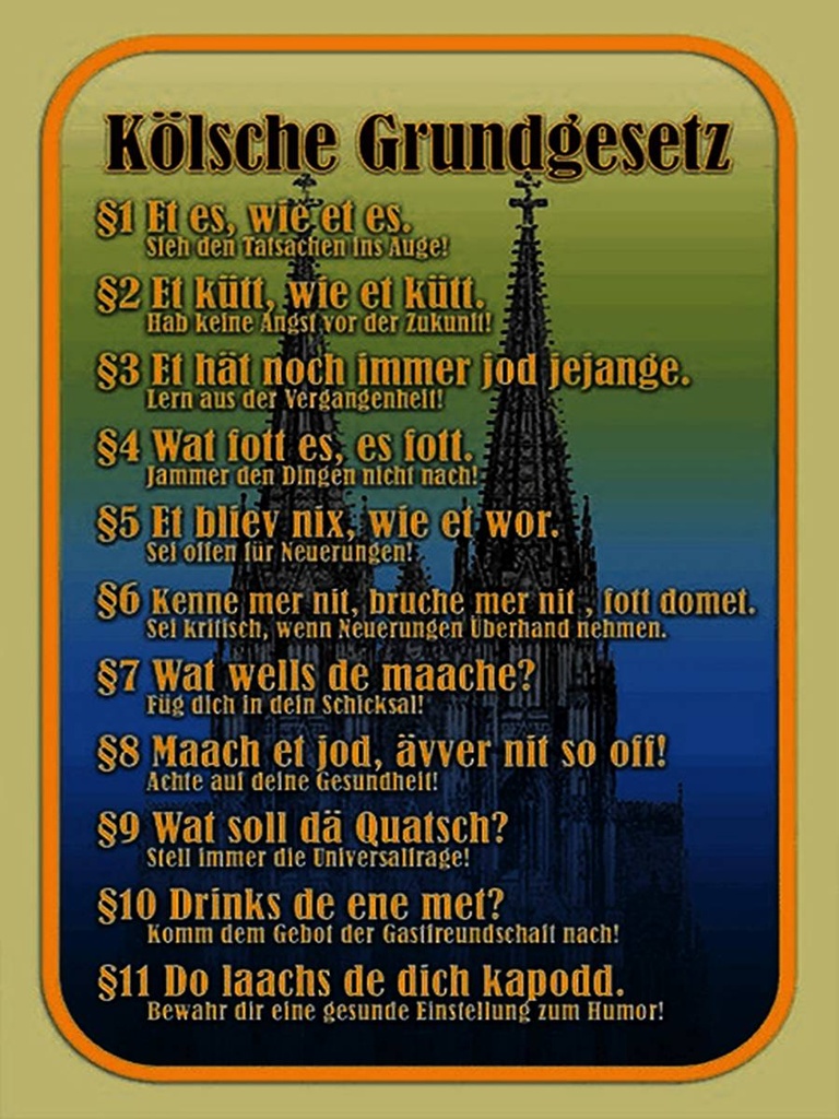 Holzschild 40x30 cm Kölsche Grundgesetz wat fott es