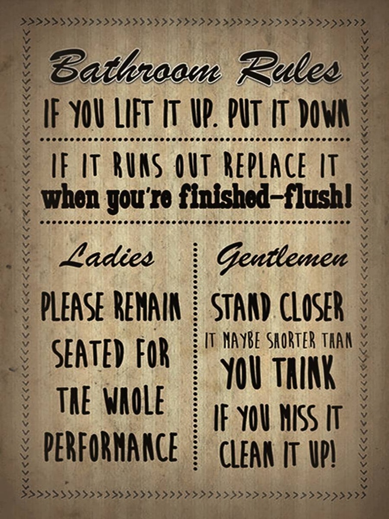 Holzschild 40x30 cm Bathroom Rules Ladies Gentlemen