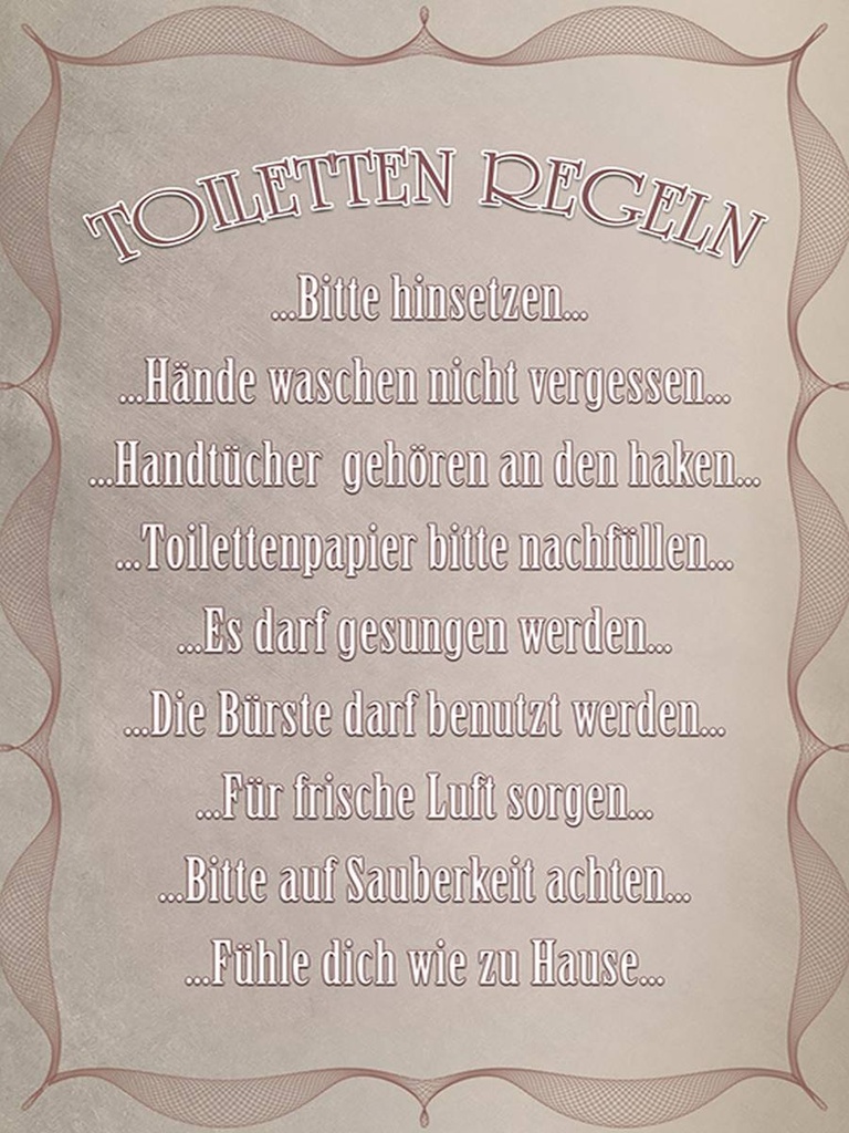 Holzschild 40x30 cm Toiletten Regeln bitte hinsetzen