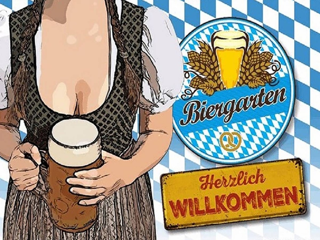 Holzschild 30x40 cm Biergarten Willkommen Bayern