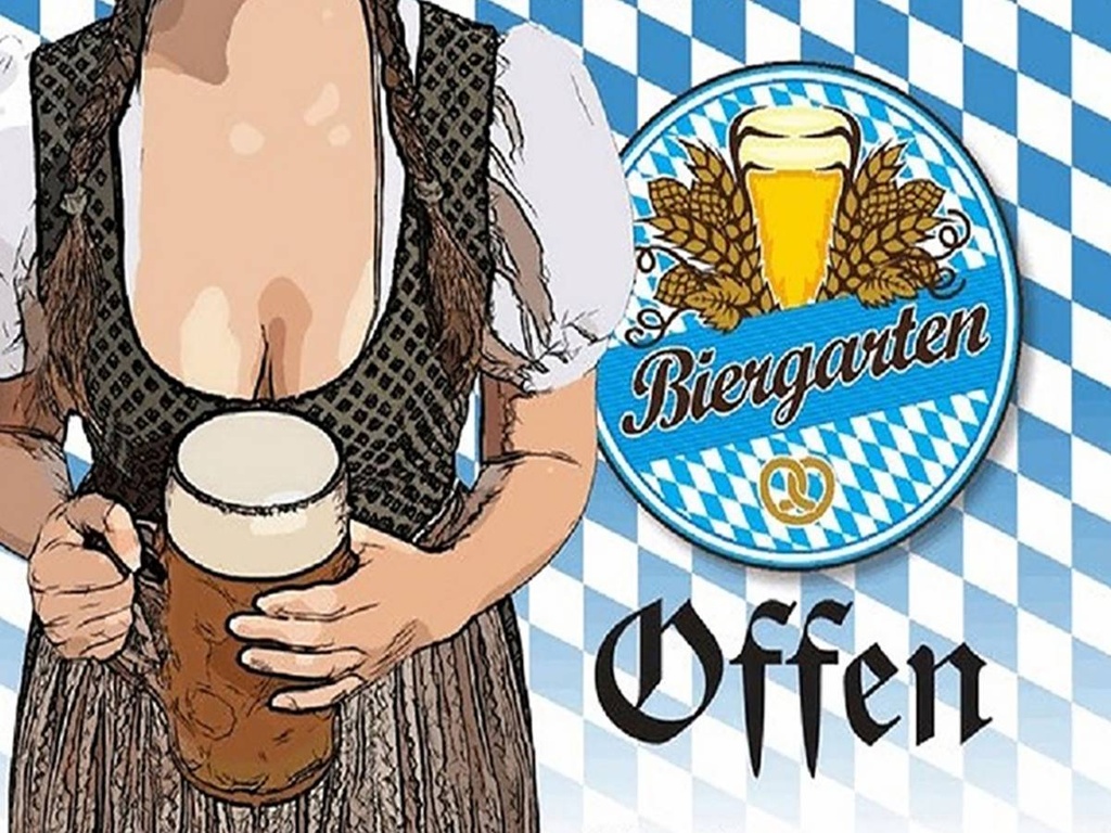 Holzschild 30x40 cm Biergarten offen Bier Bayern