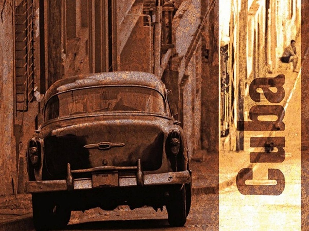 Holzschild 30x40 cm Kuba Auto Oldtimer Retro