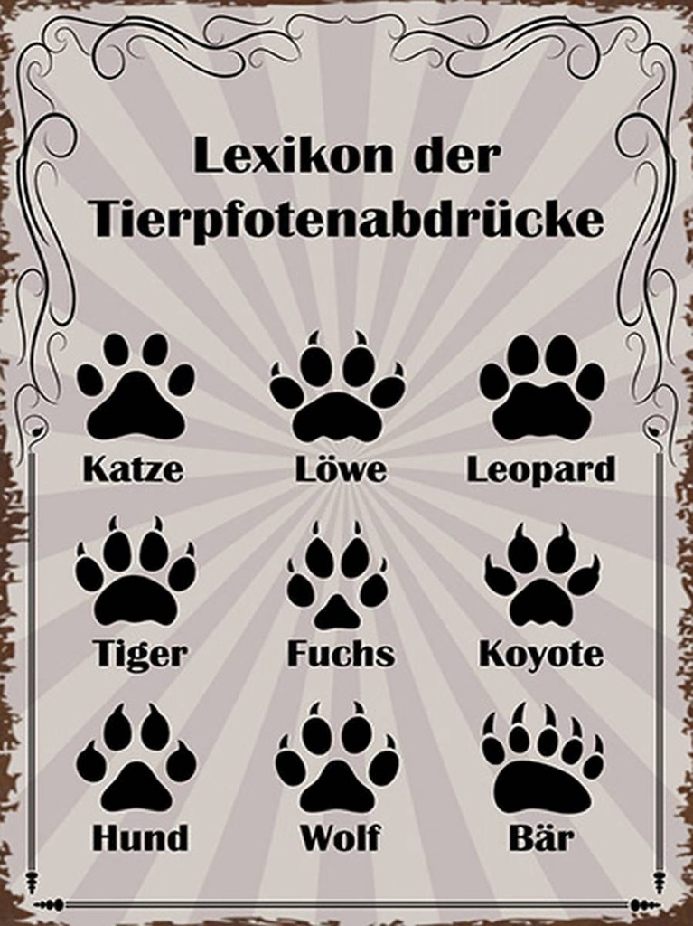 [LA-1791646-H] Holzschild 40x30 cm Lexikon Tierpfotenabdrücke Tiere
