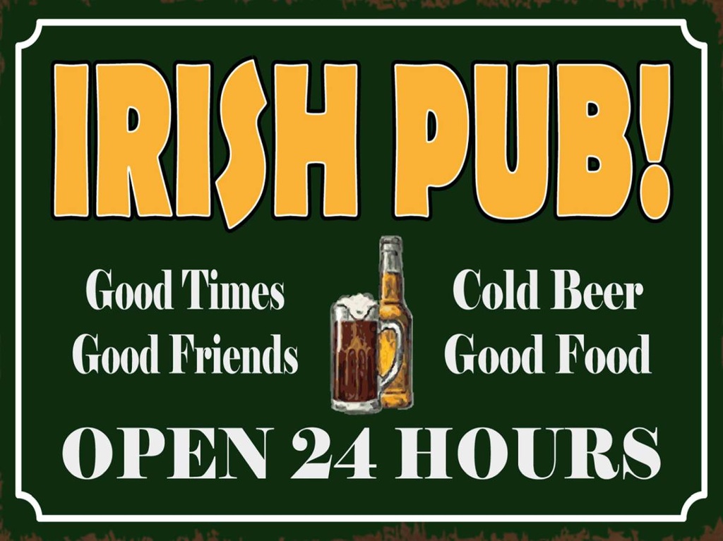 Holzschild 30x40 cm Irish Pub gold Beer open 24