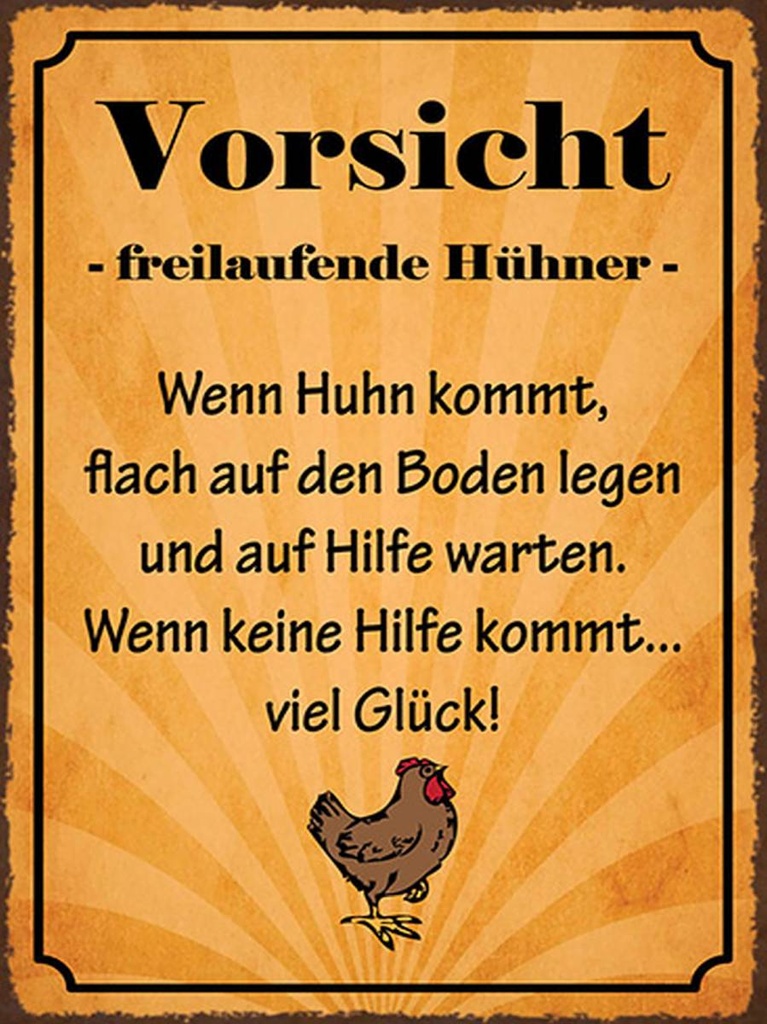 Holzschild 40x30 cm Vorsicht freilaufende Hühner