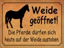 Holzschild 30x40 cm Weide geöffnet Pferde dürfen