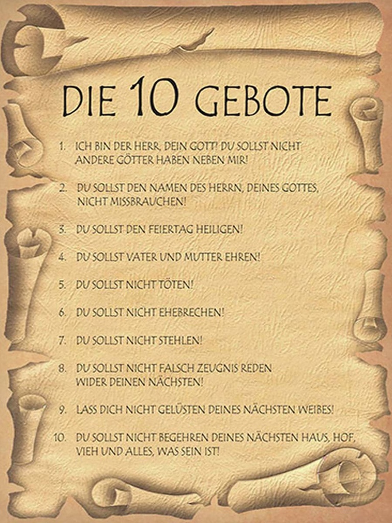 Holzschild 40x30 cm die 10 Gebote Gottes bin Herr