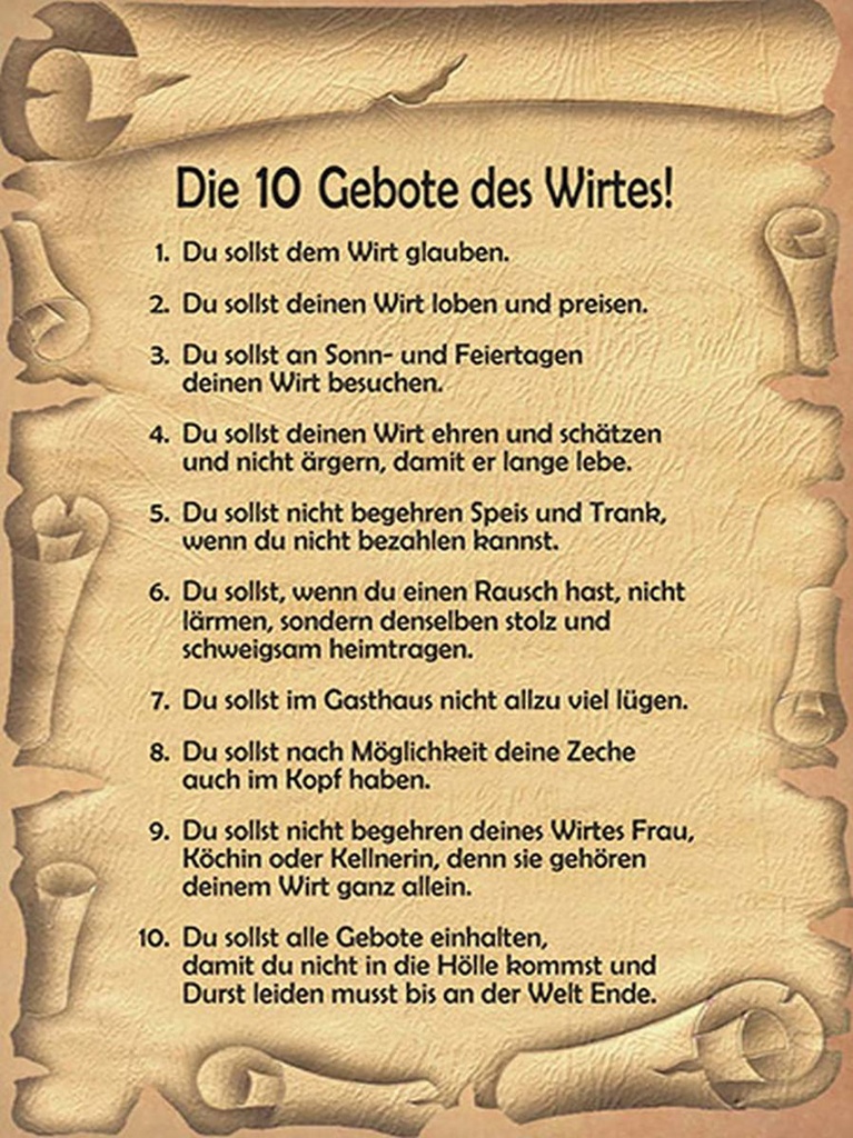 Holzschild 40x30 cm die 10 Gebote des Wirtes