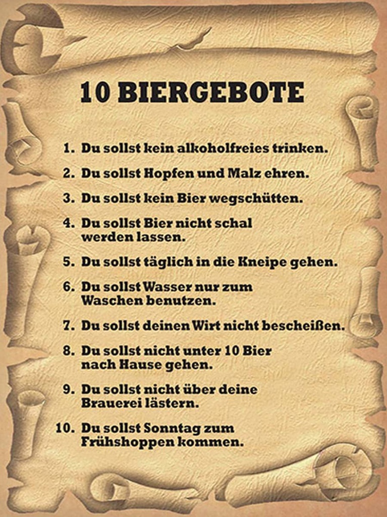 Holzschild 40x30 cm 10 Biergebote du sollst kein