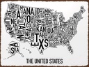 Holzschild 30x40 cm Karte The United States Texas Kansas