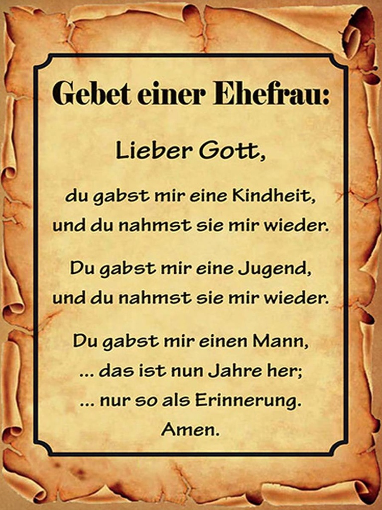 Holzschild 40x30 cm Gebet einer Ehefrau Lieber Gott