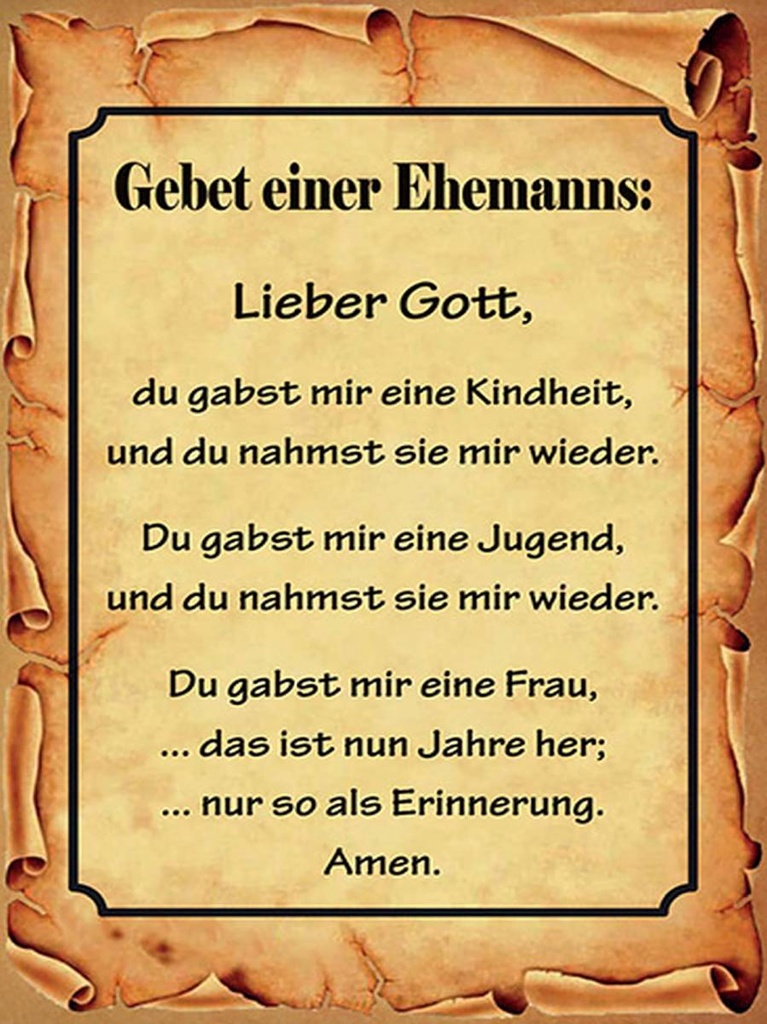 Holzschild 40x30 cm Gebet eines Ehemanns Lieber Gott