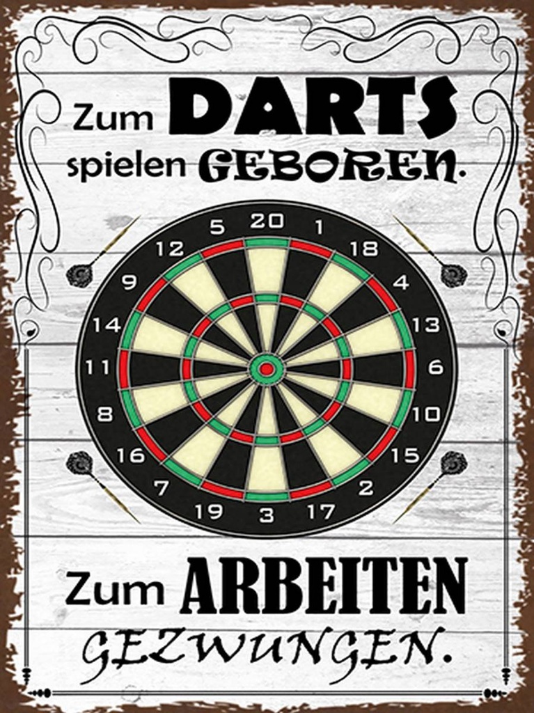 Holzschild 40x30 cm zum Darts spielen geboren