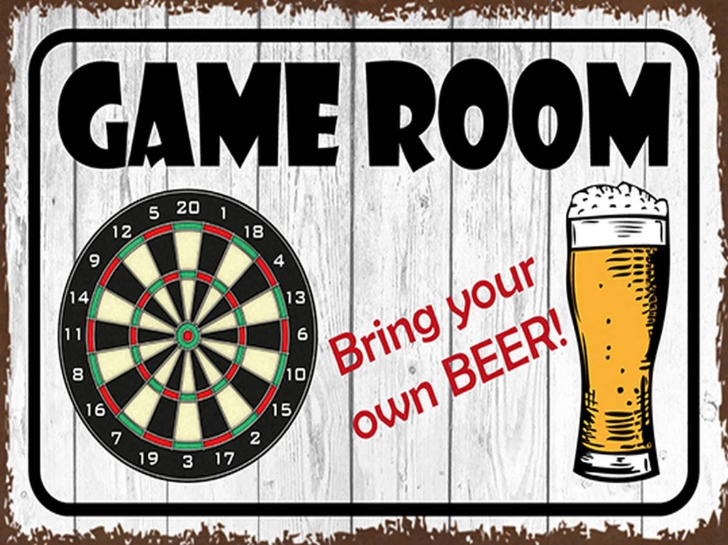 [LA-1791958-H] Holzschild 30x40 cm Dart game room bring your Beer